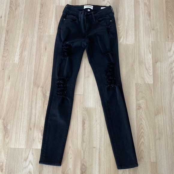 Frame Denim Black High Rise Skinny Jeans size 25 - Picture 1 of 4